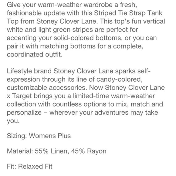 STONEY CLOVER LANE x TARGET NWT stripe tie strap tank top - Picture 4 of 8